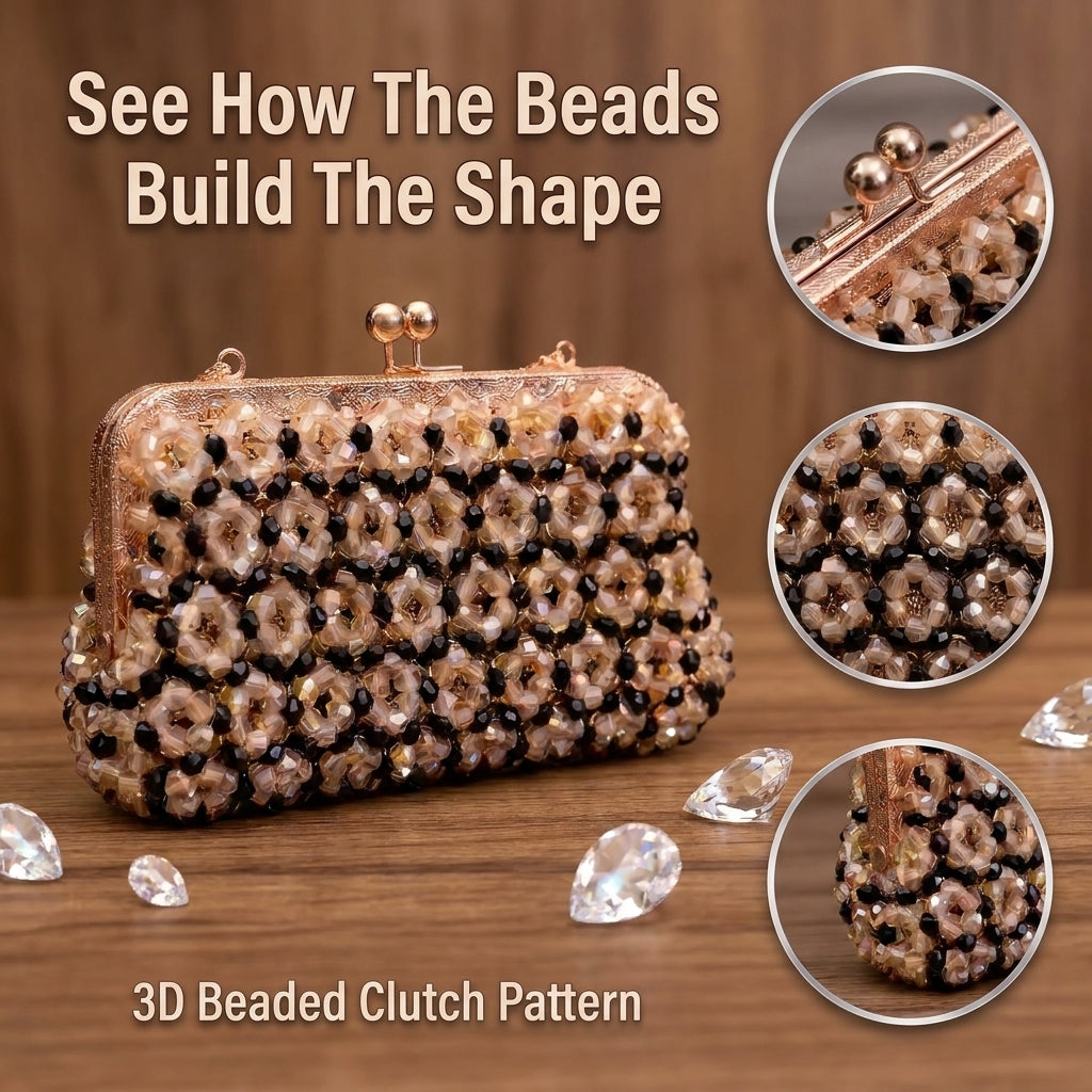 Beaded Clutch Bag Pattern — 3D Textured Evening Clutch on a Metal Frame, Step-by-Step PDF, Instant Download