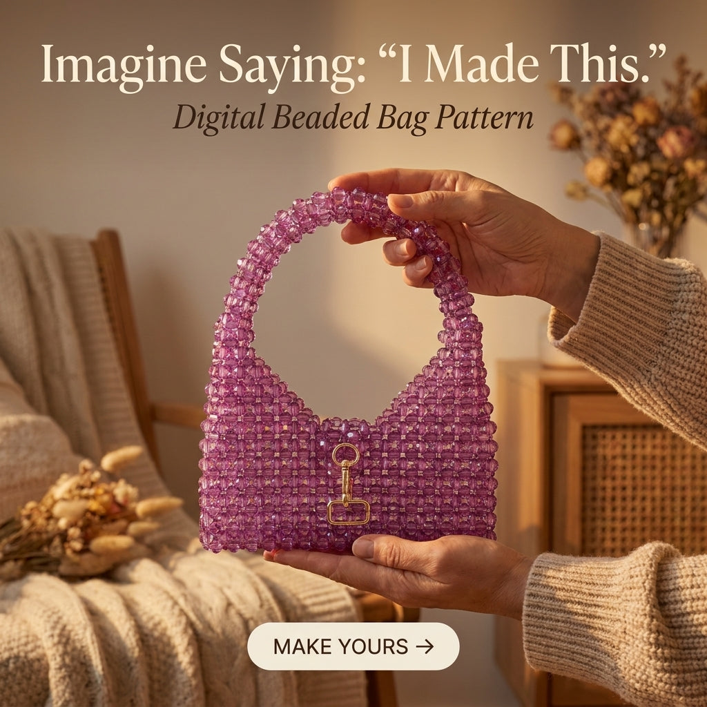 Beaded Bag Pattern — Woven Crystal Shoulder Bag with Curved Handle, Step-by-Step PDF Tutorial, Instant Download