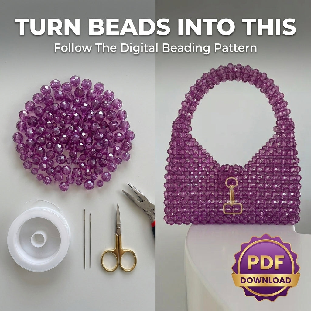 Beaded Bag Pattern — Woven Crystal Shoulder Bag with Curved Handle, Step-by-Step PDF Tutorial, Instant Download
