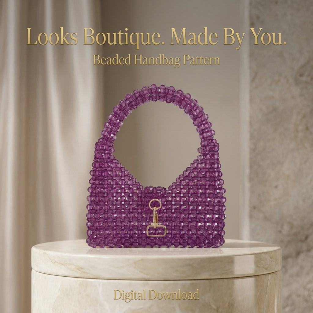 Beaded Bag Pattern — Woven Crystal Shoulder Bag with Curved Handle, Step-by-Step PDF Tutorial, Instant Download
