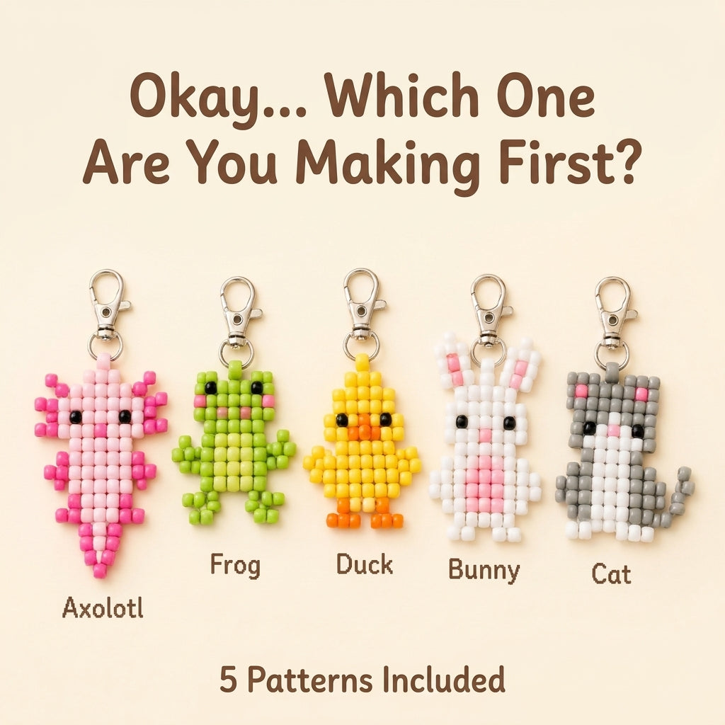 🐰 Pony Bead Baby Animal Keychain Set — 5 Patterns (PDF)