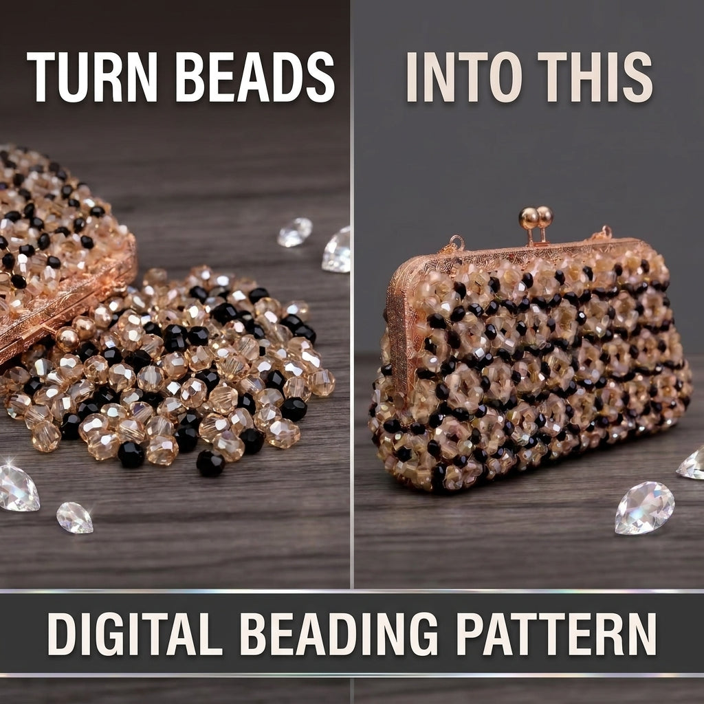 Beaded Clutch Bag Pattern — 3D Textured Evening Clutch on a Metal Frame, Step-by-Step PDF, Instant Download