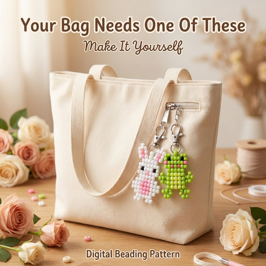 🐰 Pony Bead Baby Animal Keychain Set — 5 Patterns (PDF)