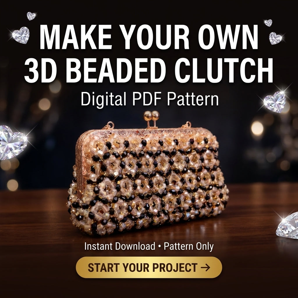 Beaded Clutch Bag Pattern — 3D Textured Evening Clutch on a Metal Frame, Step-by-Step PDF, Instant Download