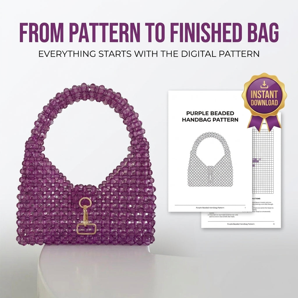 Beaded Bag Pattern — Woven Crystal Shoulder Bag with Curved Handle, Step-by-Step PDF Tutorial, Instant Download
