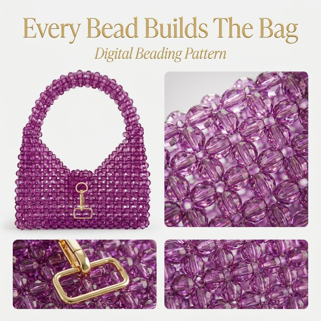Beaded Bag Pattern — Woven Crystal Shoulder Bag with Curved Handle, Step-by-Step PDF Tutorial, Instant Download