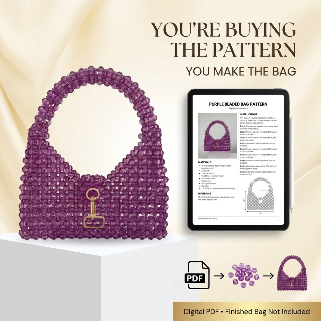 Beaded Bag Pattern — Woven Crystal Shoulder Bag with Curved Handle, Step-by-Step PDF Tutorial, Instant Download