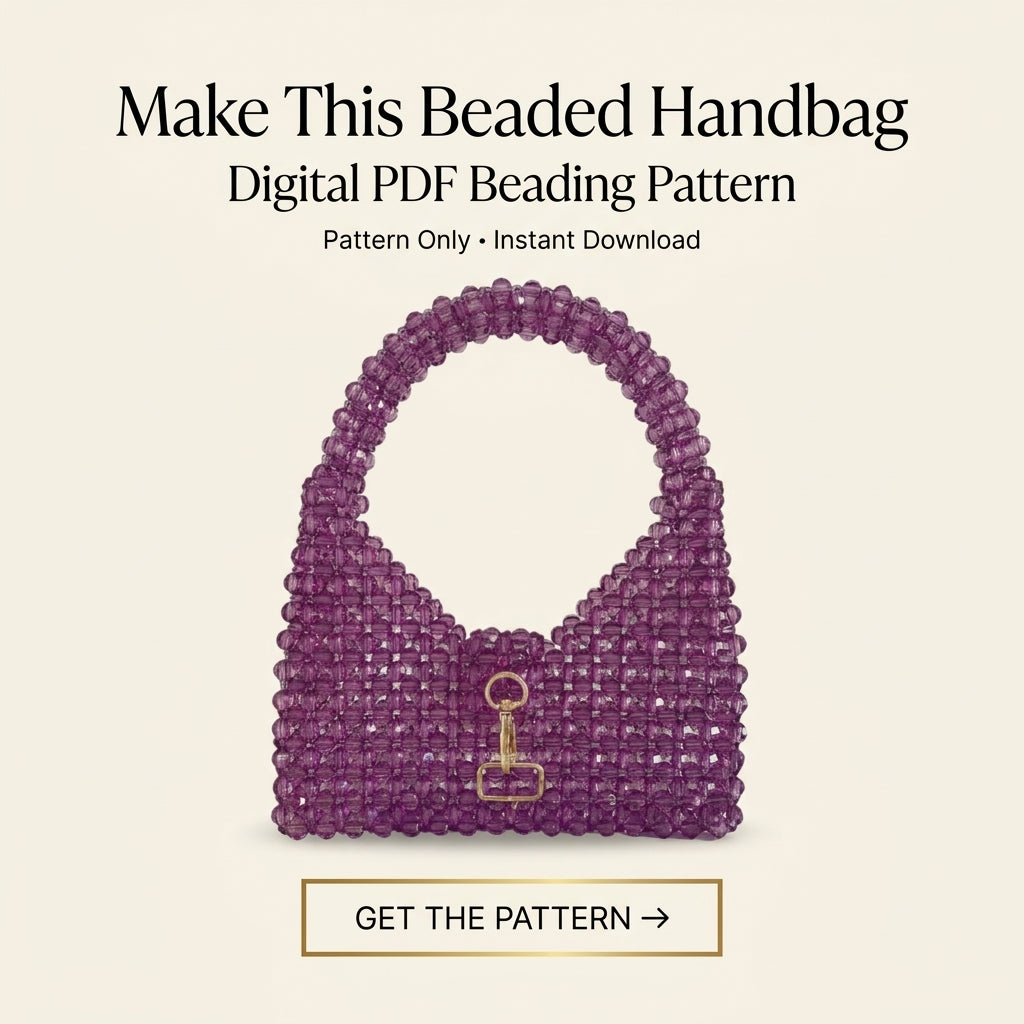 Beaded Bag Pattern — Woven Crystal Shoulder Bag with Curved Handle, Step-by-Step PDF Tutorial, Instant Download