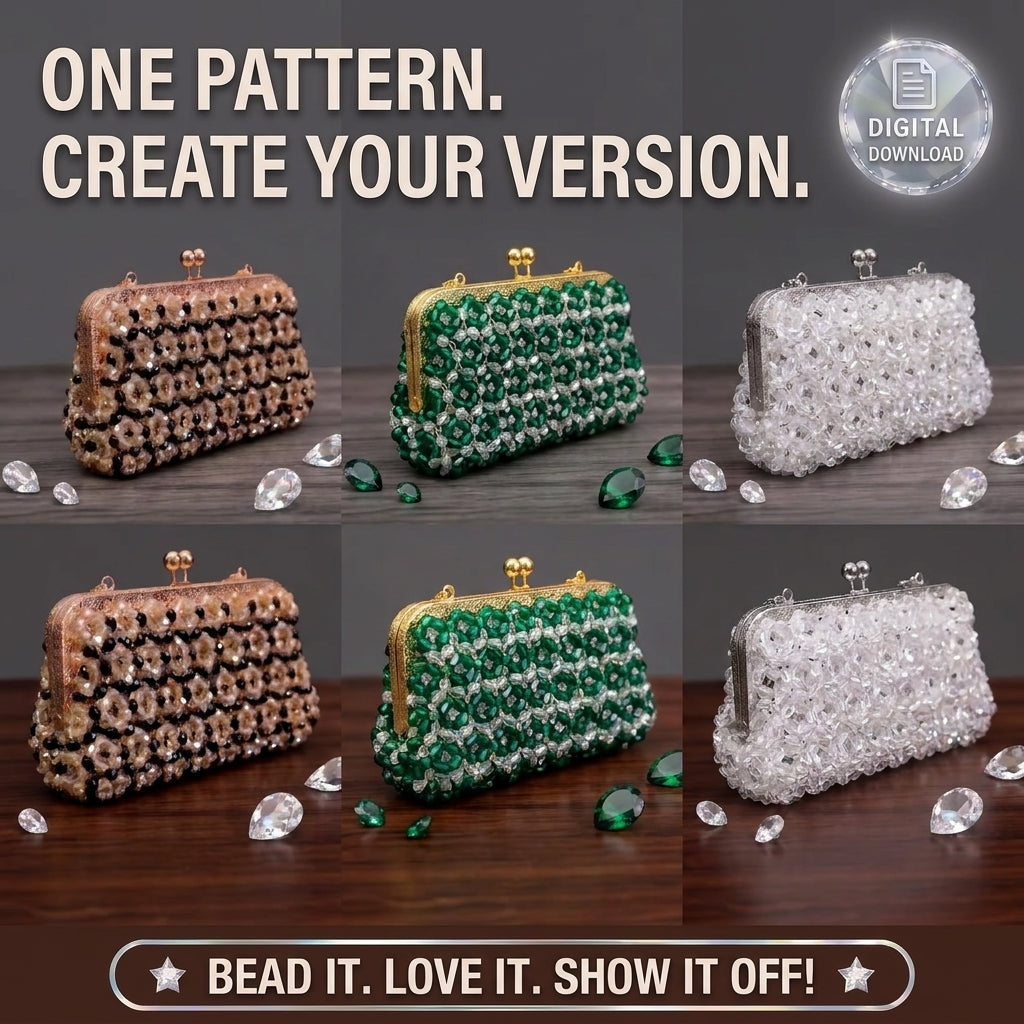 Beaded Clutch Bag Pattern — 3D Textured Evening Clutch on a Metal Frame, Step-by-Step PDF, Instant Download