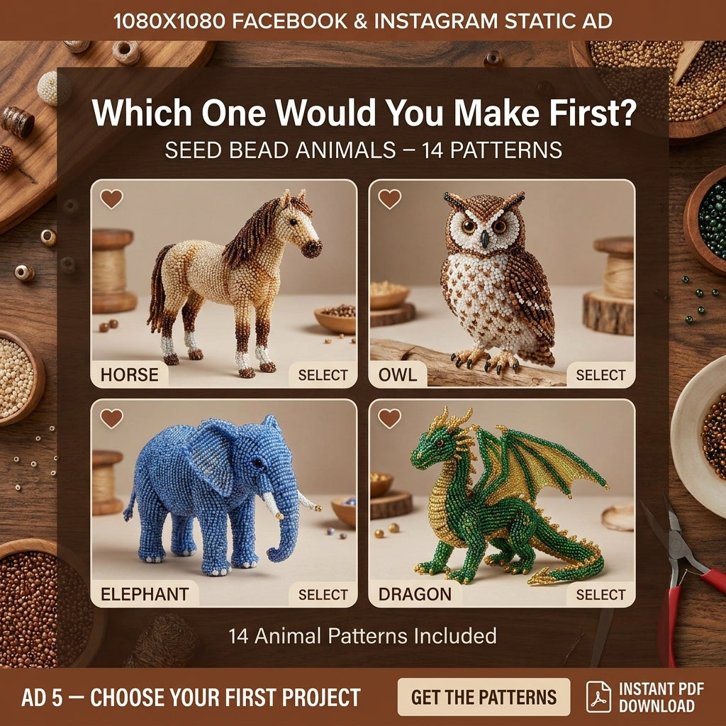 🦉 3D Seed Bead Animal Bundle — 6 Patterns (PDF)
