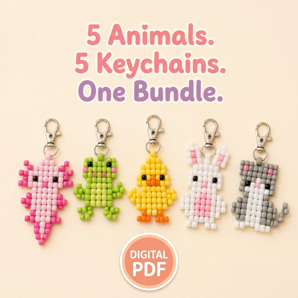 🐰 Pony Bead Baby Animal Keychain Set — 5 Patterns (PDF)