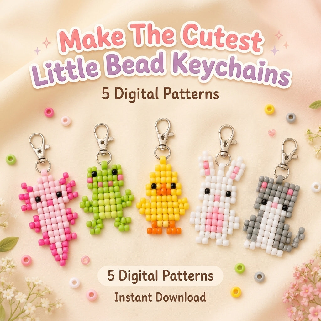 🐰 Pony Bead Baby Animal Keychain Set — 5 Patterns (PDF)