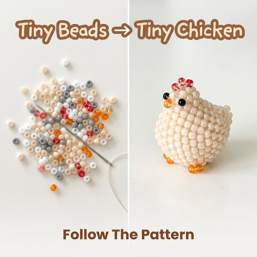 🐔 Little Beaded Hen Charm — 3D Seed Bead Pattern (PDF)