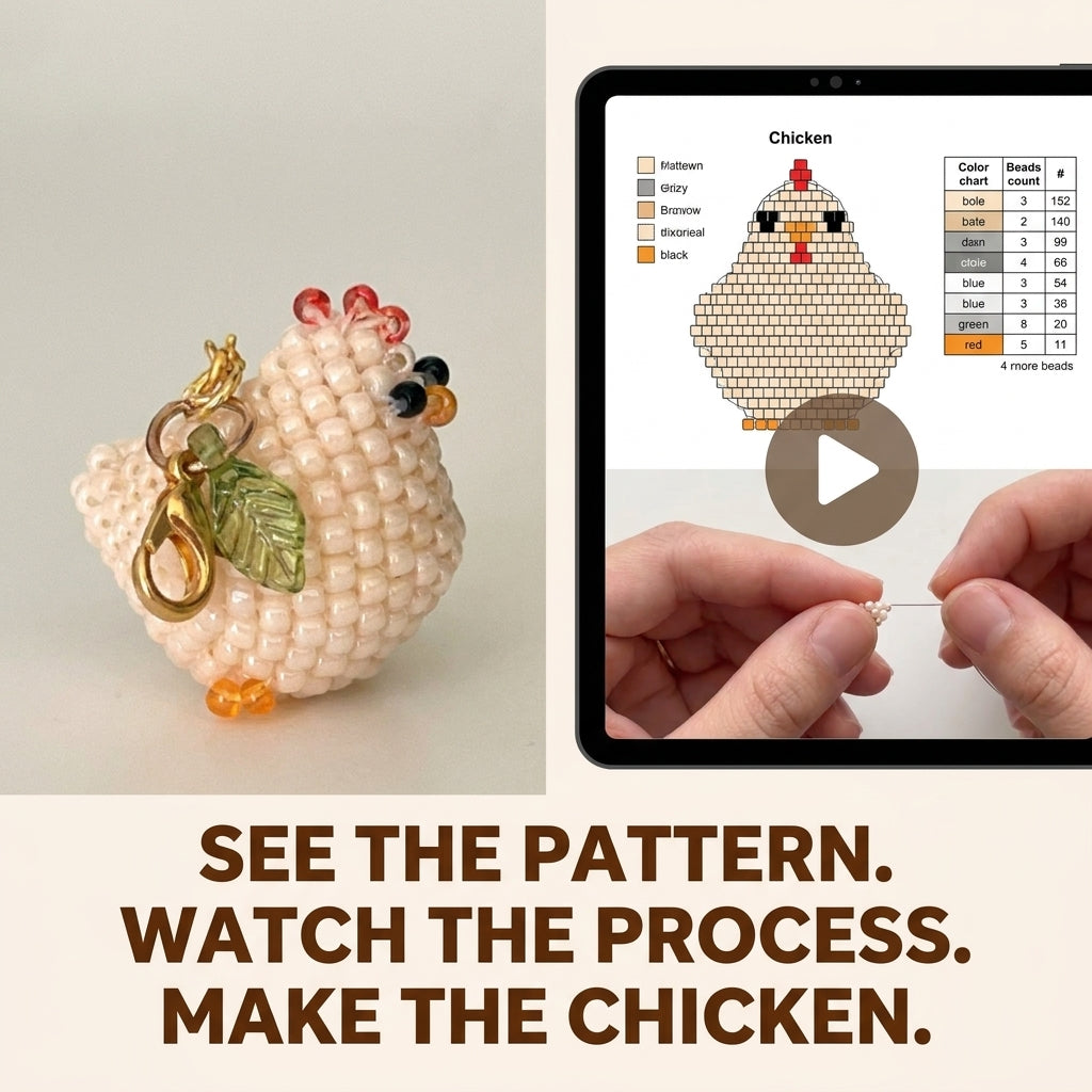 🐔 Little Beaded Hen Charm — 3D Seed Bead Pattern (PDF)
