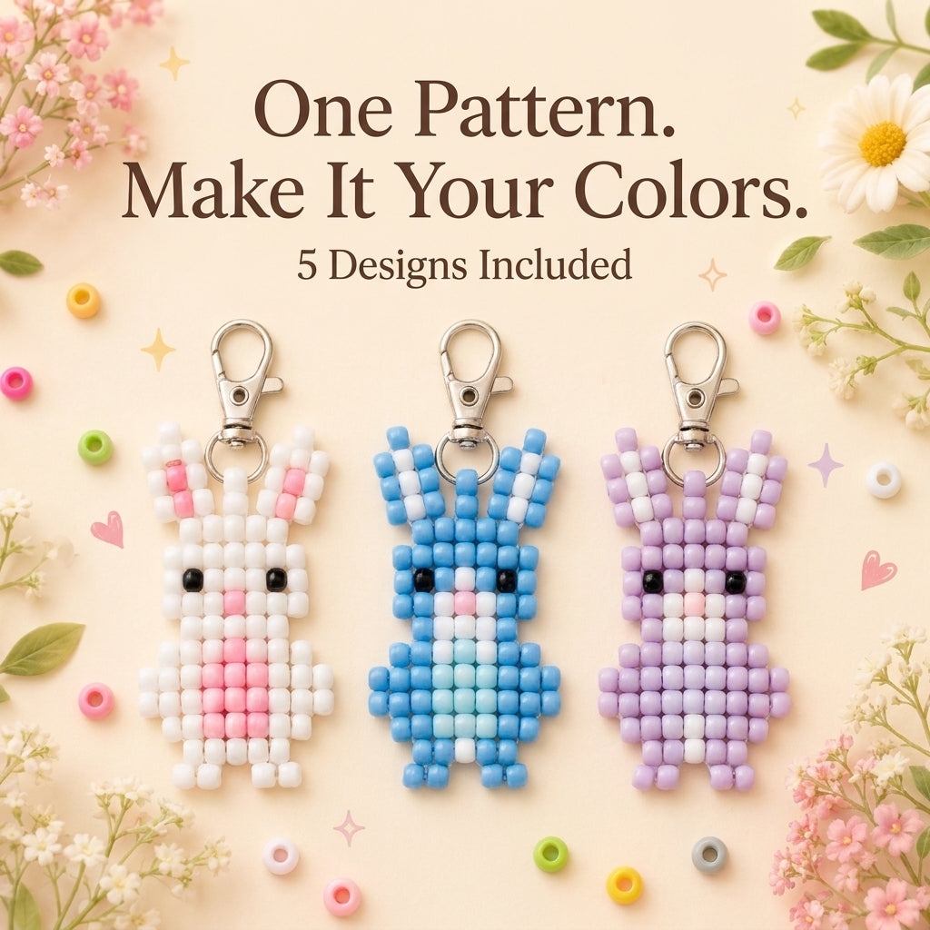 🐰 Pony Bead Baby Animal Keychain Set — 5 Patterns (PDF)