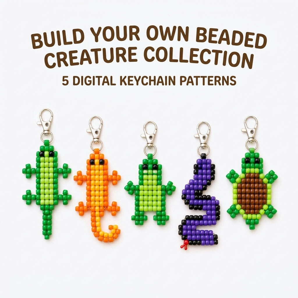 🦎 Pony Bead Reptile Keychain Set — 5 Patterns (PDF)