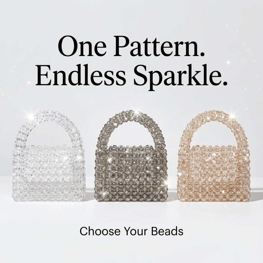 Crystal Beaded Bag Pattern — Clear Bead Woven Top-Handle Purse, Step-by-Step PDF Tutorial, Instant Download