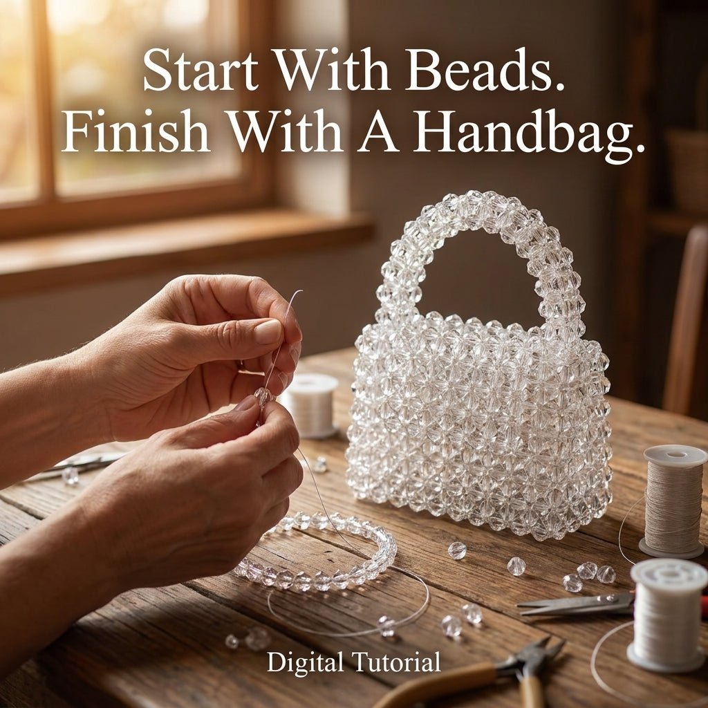 Crystal Beaded Bag Pattern — Clear Bead Woven Top-Handle Purse, Step-by-Step PDF Tutorial, Instant Download