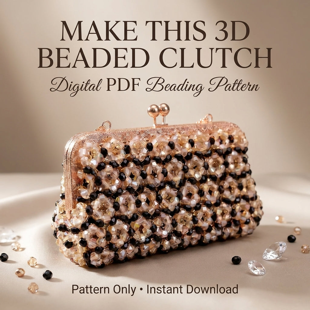 Beaded Clutch Bag Pattern — 3D Textured Evening Clutch on a Metal Frame, Step-by-Step PDF, Instant Download
