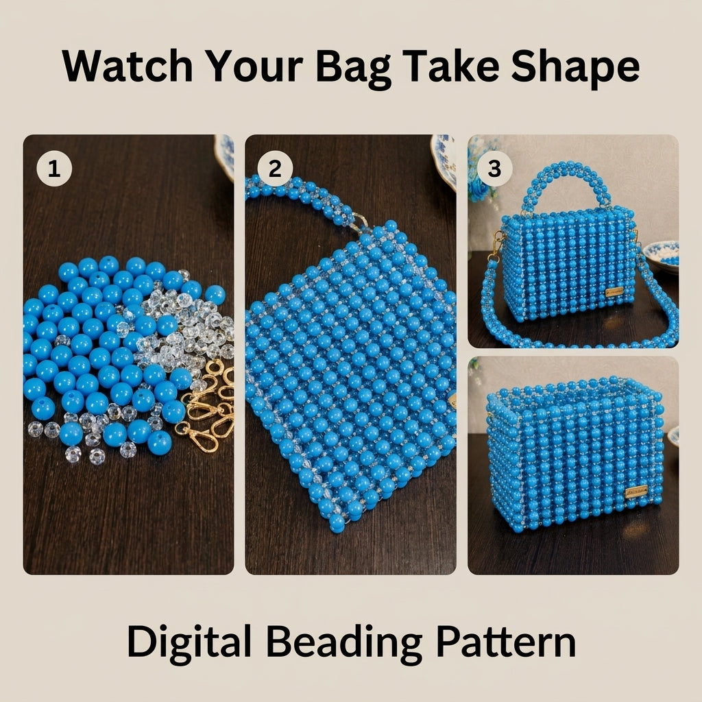 Beaded Box Bag Pattern — Structured Bead Woven Bag with Top Handle and Detachable Crossbody Strap, PDF Tutorial