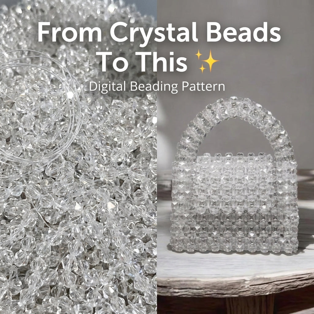 Crystal Beaded Bag Pattern — Clear Bead Woven Top-Handle Purse, Step-by-Step PDF Tutorial, Instant Download