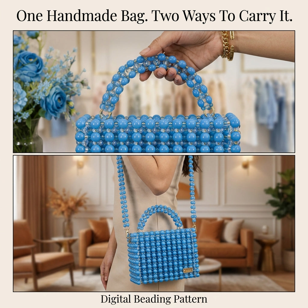 Beaded Box Bag Pattern — Structured Bead Woven Bag with Top Handle and Detachable Crossbody Strap, PDF Tutorial