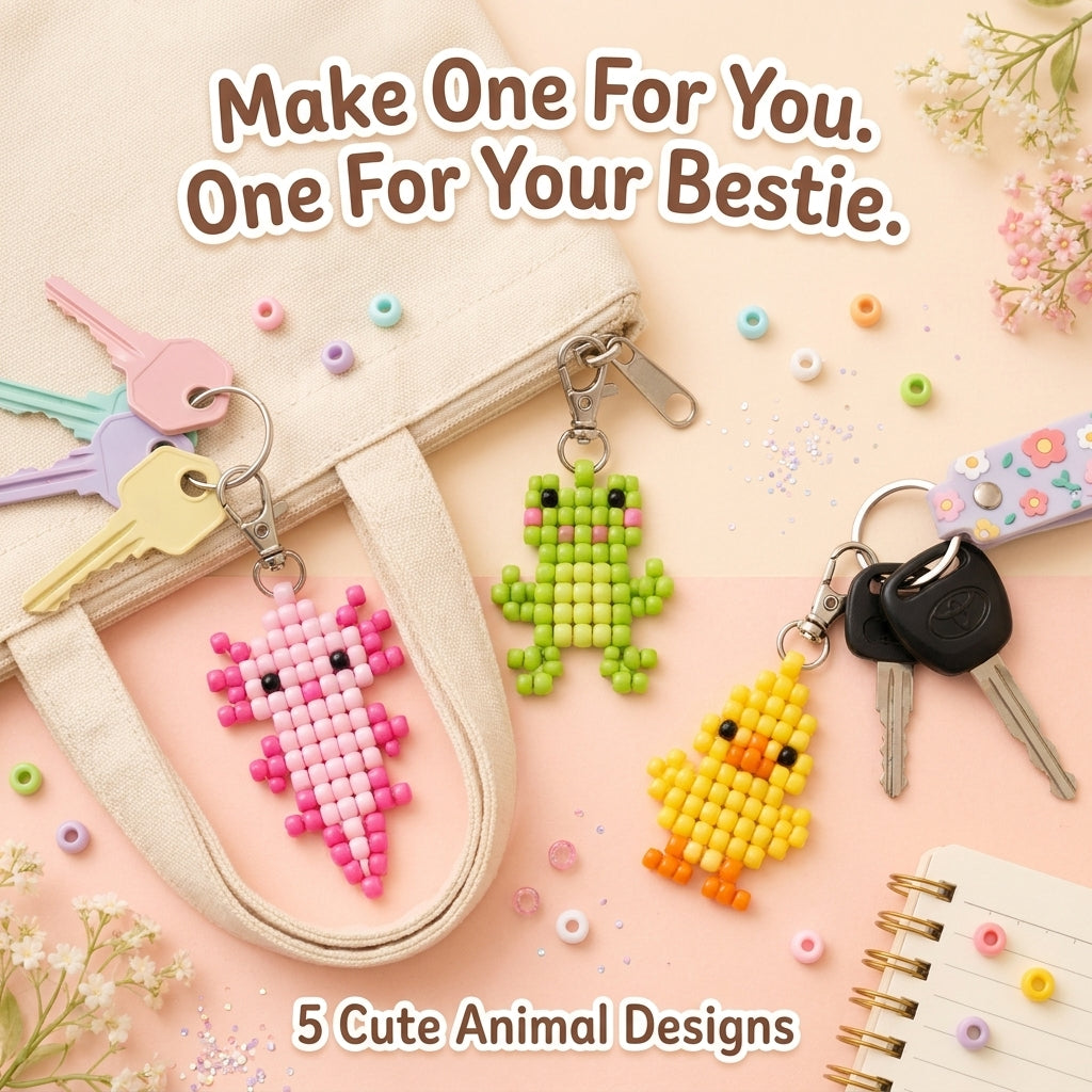 🐰 Pony Bead Baby Animal Keychain Set — 5 Patterns (PDF)