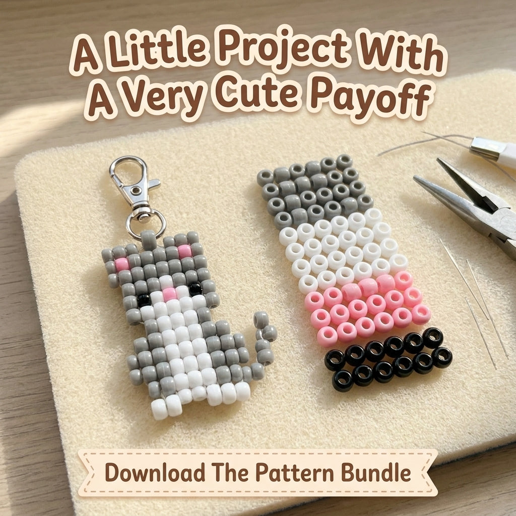 🐰 Pony Bead Baby Animal Keychain Set — 5 Patterns (PDF)