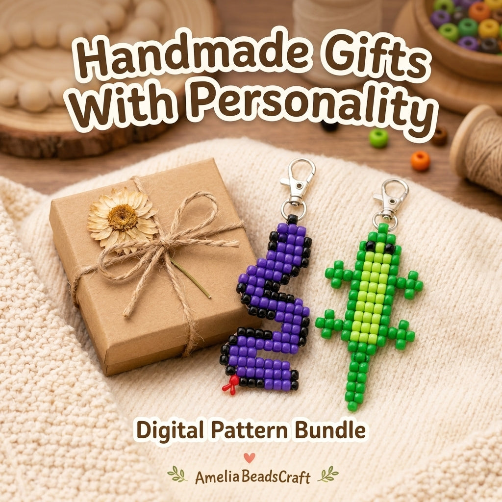 🦎 Pony Bead Reptile Keychain Set — 5 Patterns (PDF)