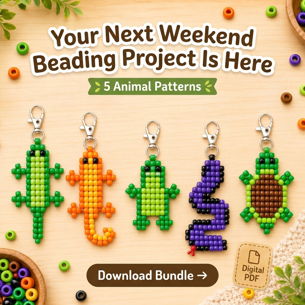 🦎 Pony Bead Reptile Keychain Set — 5 Patterns (PDF)