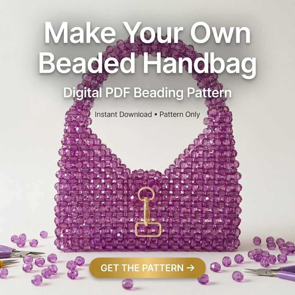 Beaded Bag Pattern — Woven Crystal Shoulder Bag with Curved Handle, Step-by-Step PDF Tutorial, Instant Download