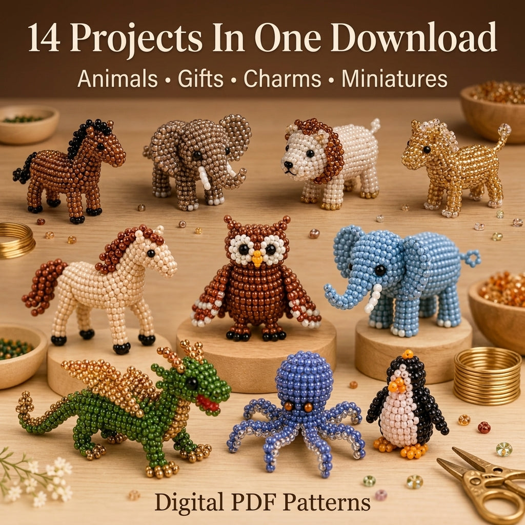 🦉 3D Seed Bead Animal Bundle — 6 Patterns (PDF)