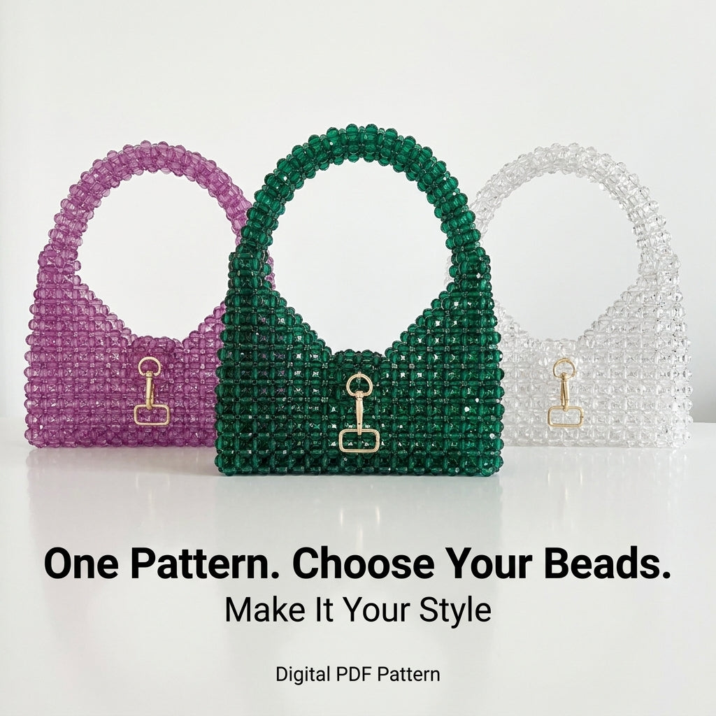 Beaded Bag Pattern — Woven Crystal Shoulder Bag with Curved Handle, Step-by-Step PDF Tutorial, Instant Download