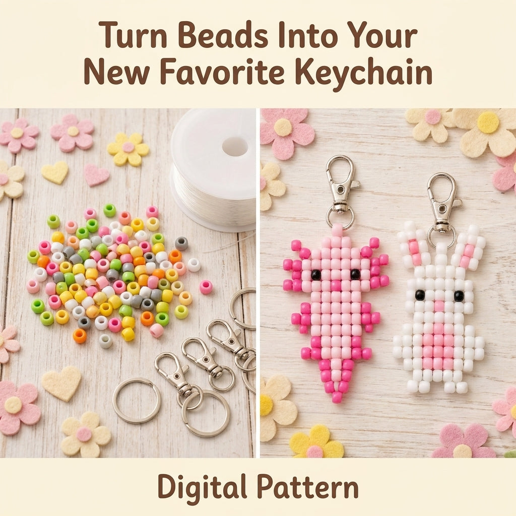 🐰 Pony Bead Baby Animal Keychain Set — 5 Patterns (PDF)