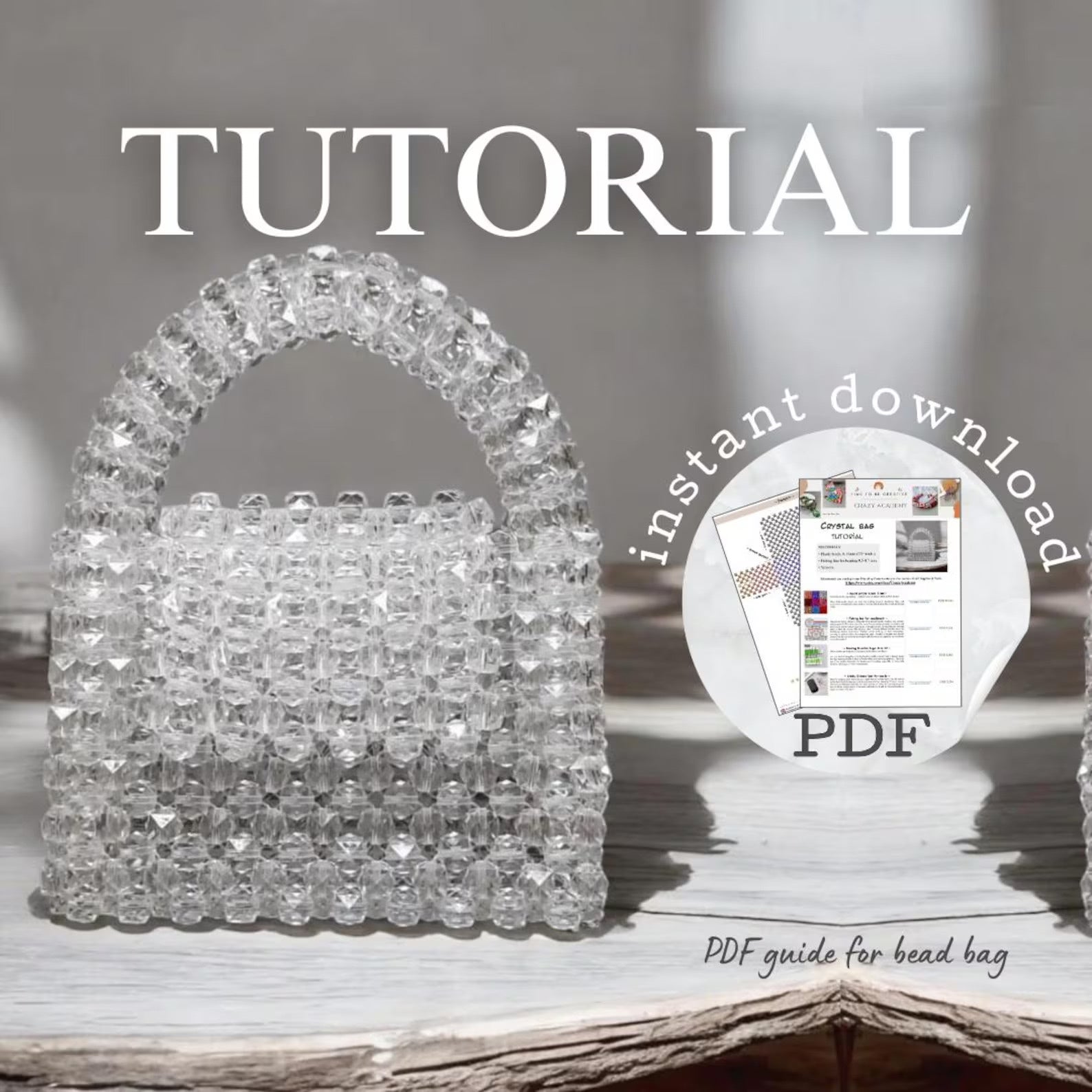 Crystal Beaded Bag Pattern — Clear Bead Woven Top-Handle Purse, Step-by-Step PDF Tutorial, Instant Download